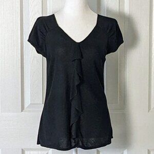 ALFANI Women's Short Sleeve Silk Knit Top Blouse  Size M  Black